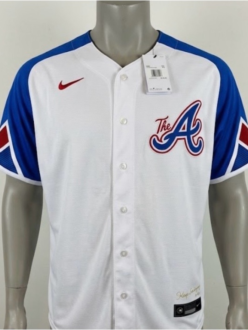 Nike White and Blue ATLANTA BRAVES Baseball Jersey XXL THE A